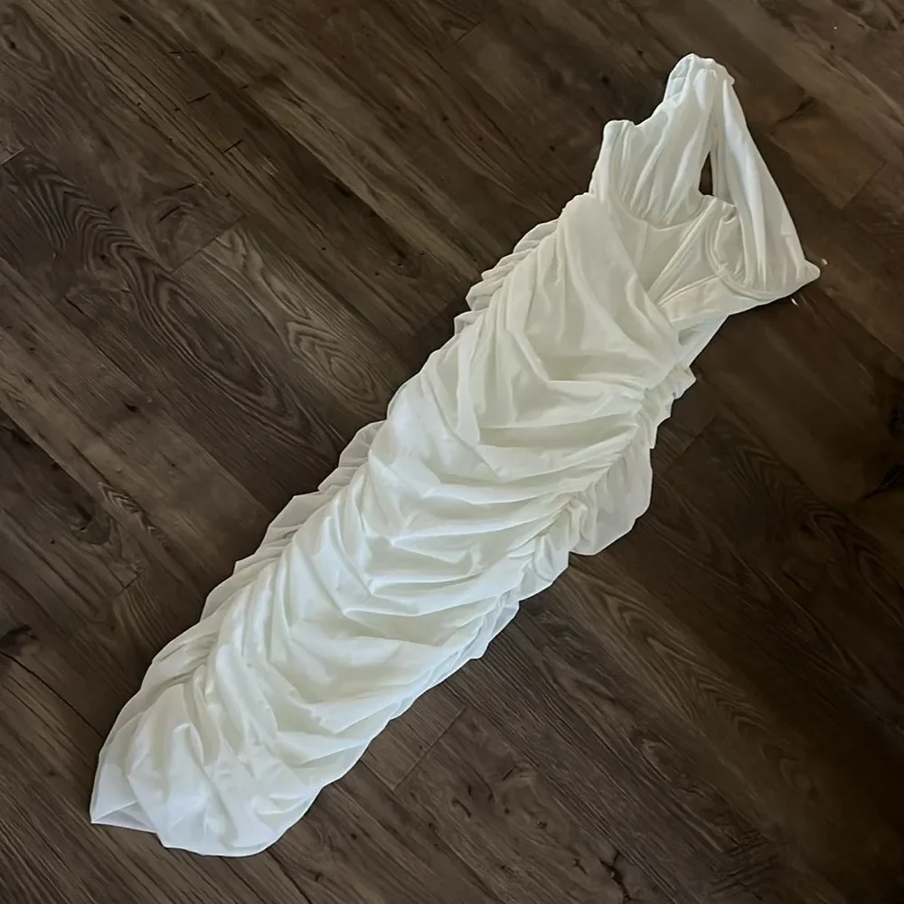 House of CB‎ Valentina Asymmetric Cutout Ivory Midi Dress - Picture 4 of 7